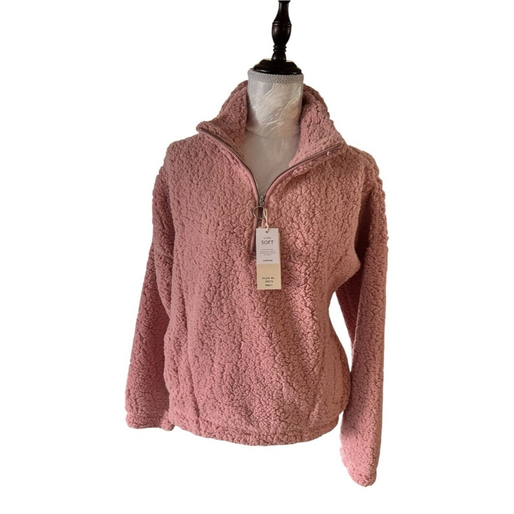 Reflex Plush Half-Zip Teddy Jacket in Dusty Rose MEDIUM